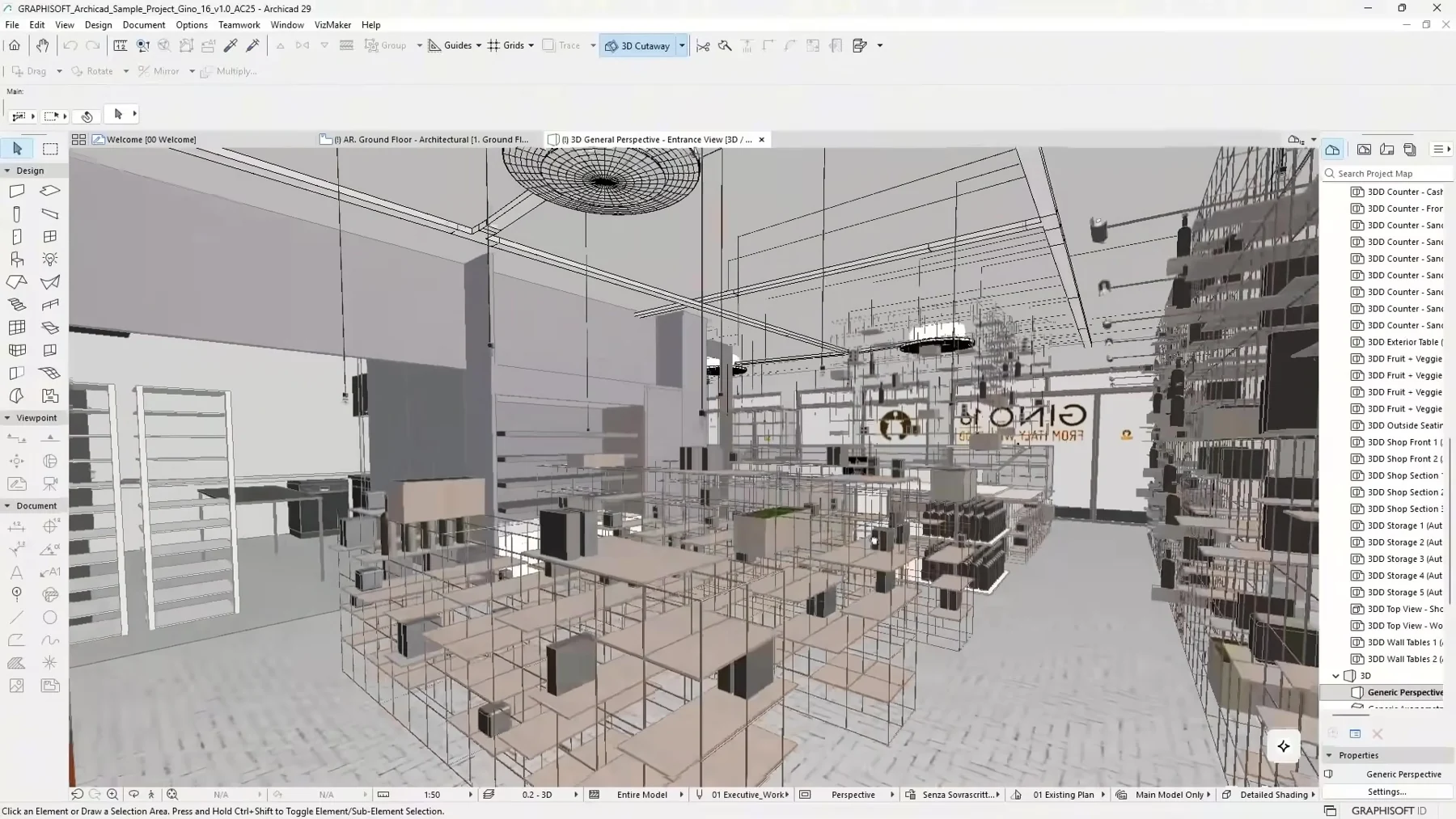 Widok modelu wnętrza w Archicadzie przed opracowaniem w VizMaker
